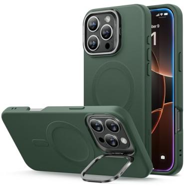 Imagem de ESR para iPhone 16 Pro Max capa, capa de silicone MagSafe com suporte, proteção de nível militar, suporte para câmera integrado, Verde