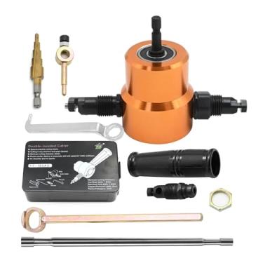 Imagem de Cortador de metal com cabeça dupla de 360 graus, acessório para furadeira e matriz extra, 1 acessório de furo de corte e 1 broca de passo