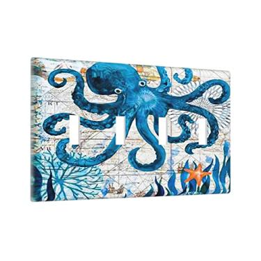 Imagem de Capa decorativa para interruptor de luz com 4 interruptores de luz de monstro marinho náutico polvo marinho placa de parede elétrica para banheiro casa decoração de sala de estar 11 x 20 cm