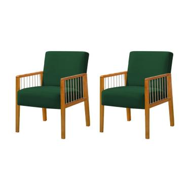 Imagem de Kit 2 Poltronas Decorativas Base em Madeira Maciça e Corda Náutica Copacabana Veludo Verde