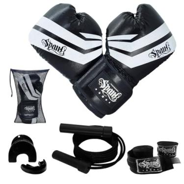 Imagem de Kit Luva Boxe Corda De Pular Bandagem Protetor Bucal Spank (Preto, 16oz)