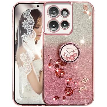 Imagem de Ephoou Capa fina para Motorola Edge 50 Neo de 6,4 polegadas, brilhante, brilhante, flores de diamante, design floral, capa de silicone macio com suporte de anel para Motorola Edge 50 Neo HSF-Rosa