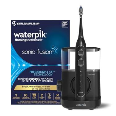 Imagem de Waterpik Escova de dentes elétrica profissional Sonic-Fusion 2.0 com combo de irrigador bucal de água em um, preta SF-04, a embalagem pode variar