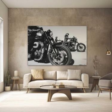 Imagem de Quadros Decorativos para Quarto Sala 90x60 Motos Harley Preto e Branco