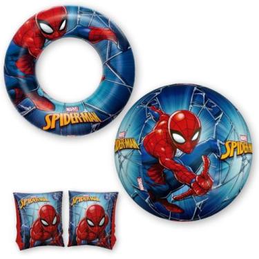 Imagem de Kit Boia Inflavel + Bola Inflavel + Boia De Braco Do Homem Aranha  Mor