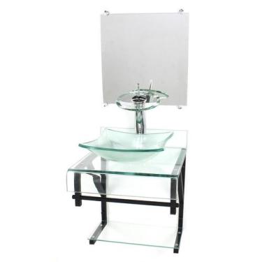 Imagem de Gabinete Vidro 40Cm Banheiro Curvado Duplo Pp Cuba Quadrada - Cubas E 