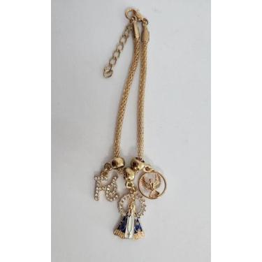 Imagem de Pulseira dourada de nossa senhora aparecida com berloques - Favorita M