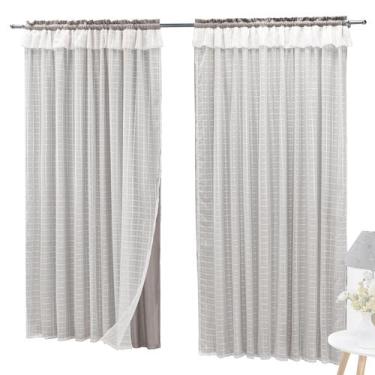 Imagem de Cortina Semi Blackout e Voal Xadrez 3,20m X 2,60m Sem Ilhós - Rose Jor