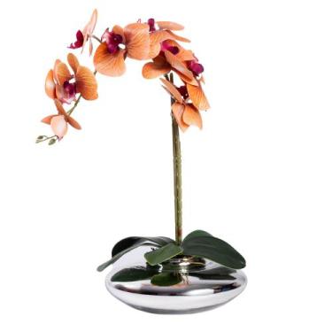 Imagem de Vaso Flor Planta Artificial Orquídea Realista - Floralis, Terracota