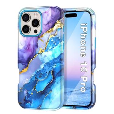 Imagem de Btscase Capa para iPhone 16 Pro (2024), [Teste de queda de grau militar] Design de padrão de mármore fino resistente à prova de choque feminino meninas homens capa protetora anti-arranhões para iPhone