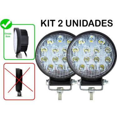 Imagem de Par Kit 2 Un Farol Led Redondo Milha 42w 14 Leds 12v/24v Universal Car