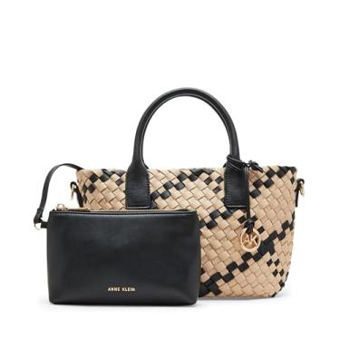 Imagem de Anne Klein Bolsa pequena de tecido com bolsa, Oatmilk - xadrez preto/preto, Small