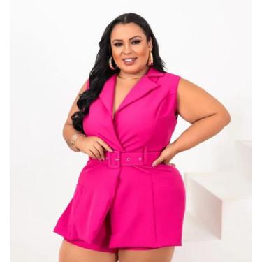 Imagem de Macaquinho Plus Size Manga Cavada Elegância Conforto - On.shop, Pink, 