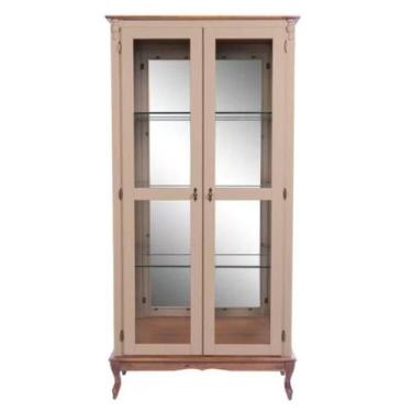 Imagem de Cristaleira 205x100cm 2 Portas + Prateleiras em Vidro, Espelho e Pés L