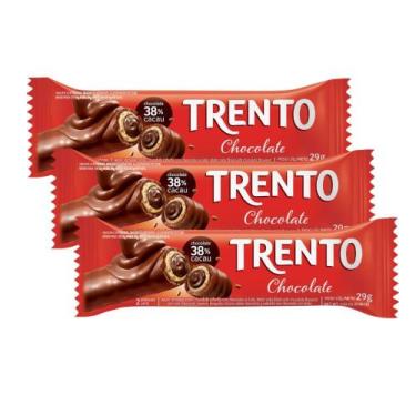 Imagem de Kit 3 Chocolate Wafer Trento Sabor Chocolate 29g