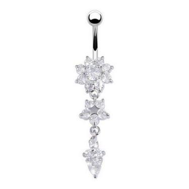 Imagem de Piercing De Umbigo Pendurado Dourado Ou Prata Flor Zirconia - De Castr