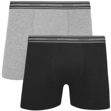 Imagem de Kit Com 2 Cuecas Boxer Adulto Algodão Lupo, Preto, Cinza mescla, M (42