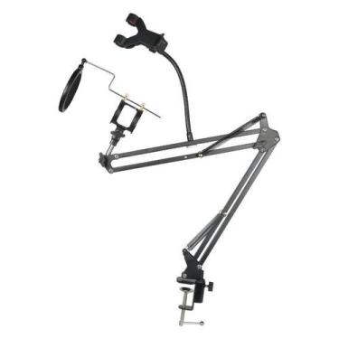 Imagem de Pedestal Articulado Com Aranha, Pop Filter E Suporte Celular - Aj Som 