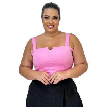 Imagem de Cropped Top Plus Size Alfaiataria Luxo Com Detalhe Lastex Moda Feminin