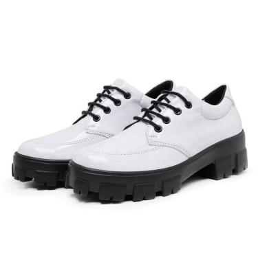 Imagem de Sapato Oxford Feminino Mocassim Slip-On Sola Tratorada Coturno Cano Ba