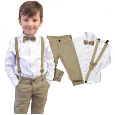 Imagem de Conjunto Batizado Manga Longa Calça Bebe Infantil Cor Caqui - Miguelit