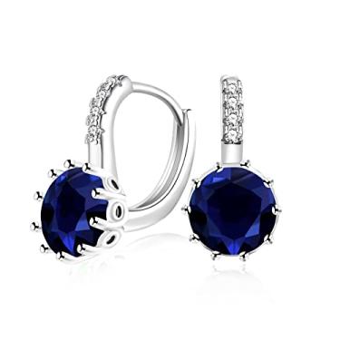 Imagem de Uloveido Brincos femininos modernos banhados a platina com puxador de zircônia cúbica nas costas, vermelho, azul, roxo, rosa para ela, DML49, Cristal, Zircônia cúbica