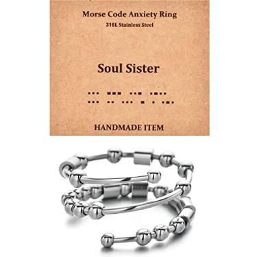 Imagem de GOGOEY Anéis de código Morse para mulheres, anel giratório de aço inoxidável, anéis fidget para ansiedade, anéis de código morse, presentes inspiradores, joias, mulheres, aniversário, formatura, presentes para suas melhores amigas, Metal não precioso, Sem pedra preciosa