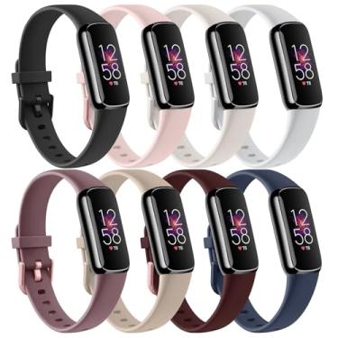 Imagem de Pacote com 8 pulseiras de silicone macio de substituição para monitor de fitness e bem-estar Fitbit Luxe (pacote com 8 unidades, B, grande)
