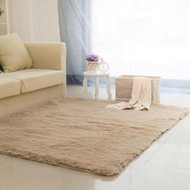 Imagem de Tapete de pelúcia para decoração de sala de estar, tapete fofo, grosso, infantil, quarto, tapetes antiderrapantes, macios, tapetes grandes, piso, bege, 100x200cm