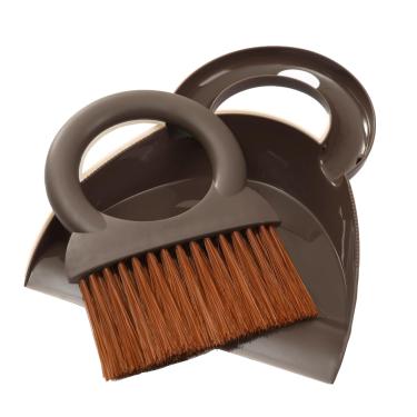 Imagem de Conjunto de escova de cabo redondo e pá de lixo pequena vassoura e pá de lixo portátil para sofá de mesa, chão, ninho de animal de estimação (café)