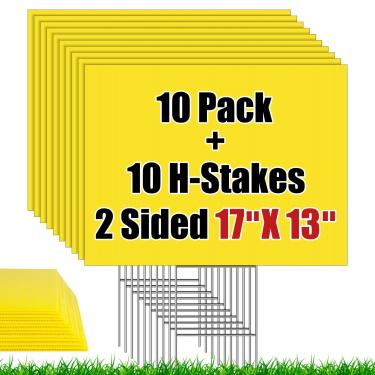 Imagem de IKAYAS - Pacote com 10 placas amarelas para quintal tamanho grande em branco com estacas H, placas amarelas de jardim de 48 cm x 35 cm para decorações de festa, venda de garagem, guia, casa aberta