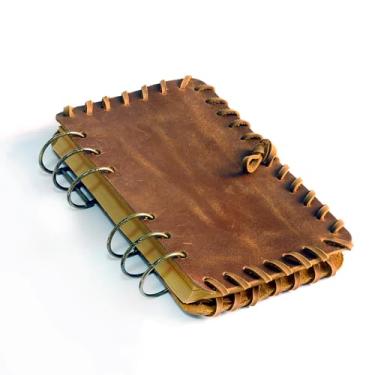 Imagem de Fishknow Caderno de couro genuíno recarregável, mini fichário com 6 anéis, diário de couro para mulheres e homens, diário de viagem com furador, 240 páginas em branco