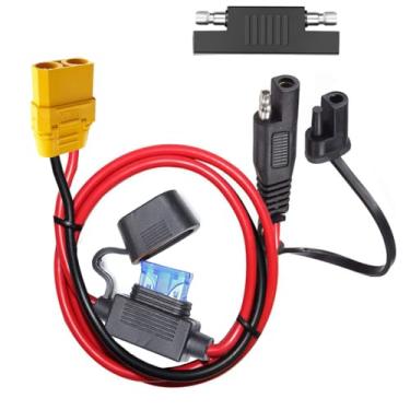 Imagem de YETOR Cabo de extensão conector SAE para XT90 10AWG, com fusível de proteção de 15 A para segurança, plugue SAE XT90 fêmea adaptador carregador cabo de painel solar para estação de energia portátil de