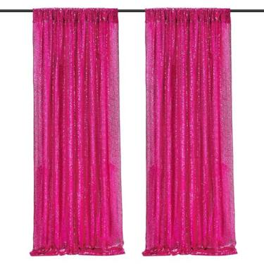 Imagem de ZiDeTang 60 cm x 2,4 m de poliéster rosa lantejoulas painéis de cortina de fundo de palco cortinas de foto rosa transparente para casamento, festa de aniversário, Natal, pacote com 2