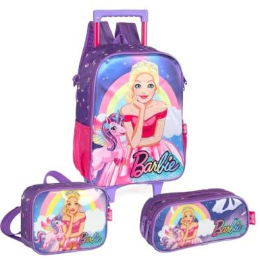 Imagem de Kit Escolar Mochila De Rodinhas 2 em 1 Lancheira Estojo Boneca (Violeta)
