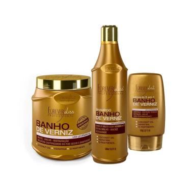 Imagem de Kit Banho Verniz Shampoo 500ml, Leave Másc. 1kg Forever Liss