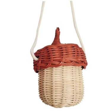 Imagem de LDJFCCA Bolsa de vime para crianças em forma de bolota cesta armazenamento vime mini bolsa transversal infantil com tampa, bonita, respirável, infantil, presente aniversário, cesta