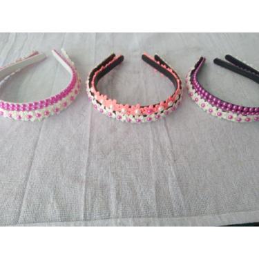 Imagem de 6-tiara plastica enfeitada com flores e perola - Armarinhos