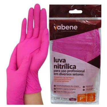 Imagem de Luva nitrilica rosa tam p pacote com 12un vabene