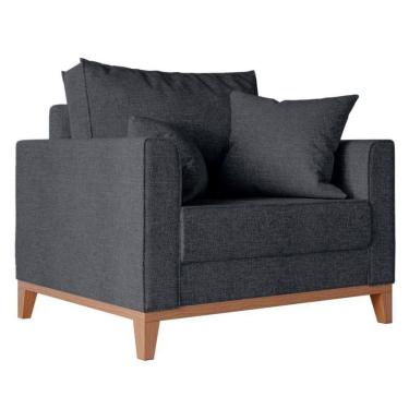 Imagem de Poltrona Beny Com Pés E Base De Madeira Élpis Móveis Linho Grafite