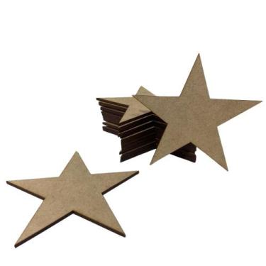 Imagem de Kit Com 100 Bolachas 9 cm Estrela Chapa Placa MDF 3mm - BelaThor