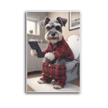 Imagem de Schnauzer arte de banheiro divertido mini schnauzer no móbile decoração de casa moderna crianças animais de estimação impressões engraçadas decoração de parede de banheiro animais no vaso sanitário