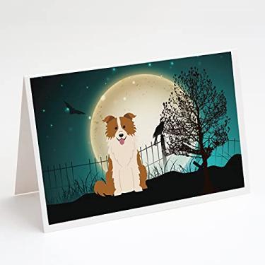 Imagem de Caroline's Treasures BB2309GCA7P Cartões de felicitações e envelopes com borda assustadora Collie vermelho e branco, pacote com 8, 7 x 5, multicolorido
