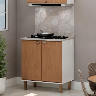 Imagem de Balcão de Cozinha 100% Mdf 80 Cm 2 Portas Provençais Internacionais para Cooktop com Tampo Branco/Teka Soho