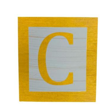 Imagem de Cubo Azul Letra Amarela com Aplique Festa Chá de Bebê Decoração 8x8x8 