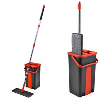 Imagem de Flat Mop Esfregão Rodo Lava e Seca com Balde e 1 Refil KIT de Limpeza Mágico Giratório Original Powe Maid