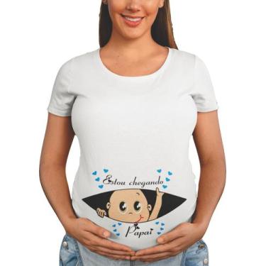 Imagem de T-Shirt Gestante Estou Chegando Papai Chá De Bebê Grávida Azul bebê - 