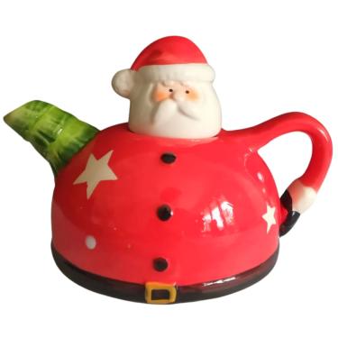 Imagem de Bule Natalino 350ml Papai Noel Com Tampa Cerâmica 12x7cm.