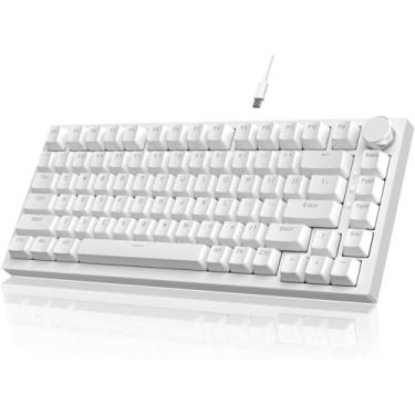 Imagem de ATTACK SHARK x AJAZZ AK820 Teclado mecânico para jogos com fio com vedação e controle de botão CNC, layout ANSI 75%,espuma de absorção de som 5,interruptor azul hot-swap,retroiluminação azul (Branco)