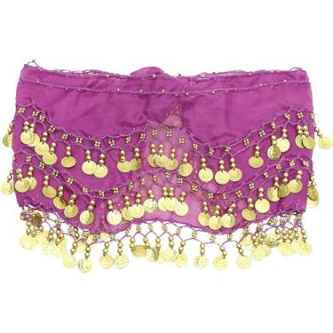 Imagem de Cachecol de dança do ventre e quadril com cinto ondulado, saia pendurada com chiffon, fantasia de cintura pendurada para mulheres e meninas, Roxo, Tamanho �nico